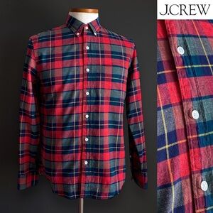 J. Crew Albiate Milano Men's Red Navy Plaid Button-Down Shirt Flannel Slim M